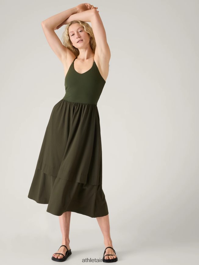 Clothing Athleta Elation V-Neck Hybrid Dress Aspen Olive Women TB826Z782