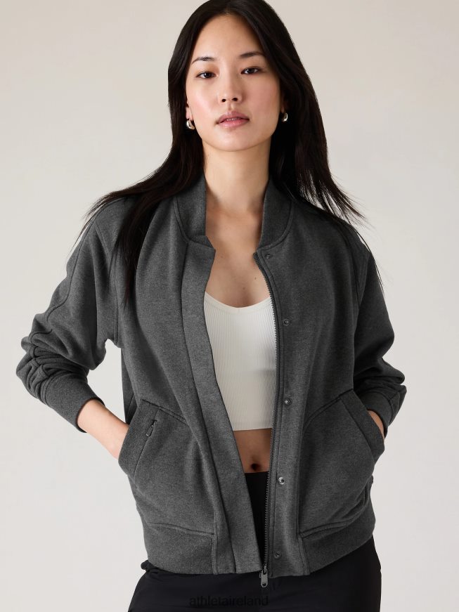 Clothing Athleta Retroplush Bomber Jacket Charcoal Grey Heather Women TB826Z585