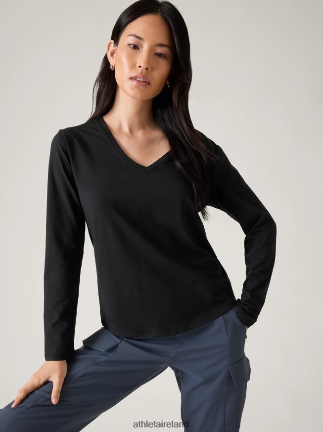 Clothing Athleta Essential V-Neck Top Black Women TB826Z542